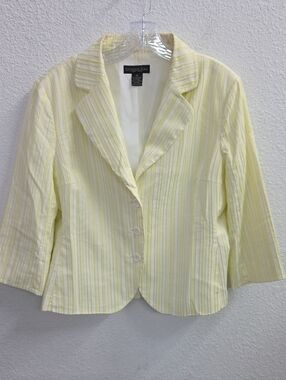 Donna Rae New York Yellow White Striped Cropped Blazer Jacket Size 12